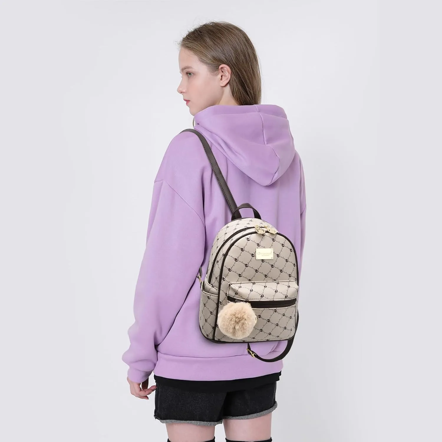 I IHAYNER Girls Fashion Backpack Purse Leather Mini Backpack Purse for Women Satchel School Bags with Pompom Travel Daypacks