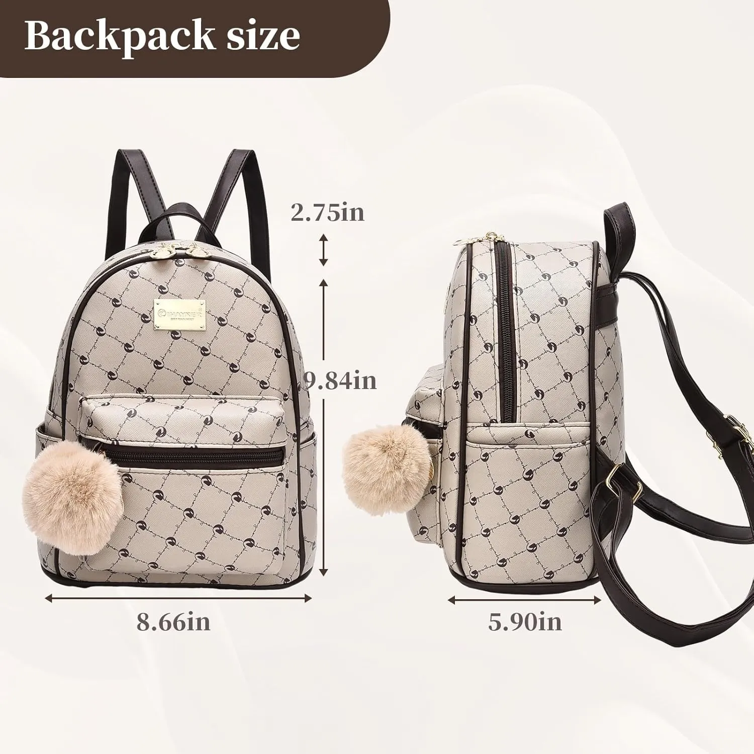 I IHAYNER Girls Fashion Backpack Purse Leather Mini Backpack Purse for Women Satchel School Bags with Pompom Travel Daypacks