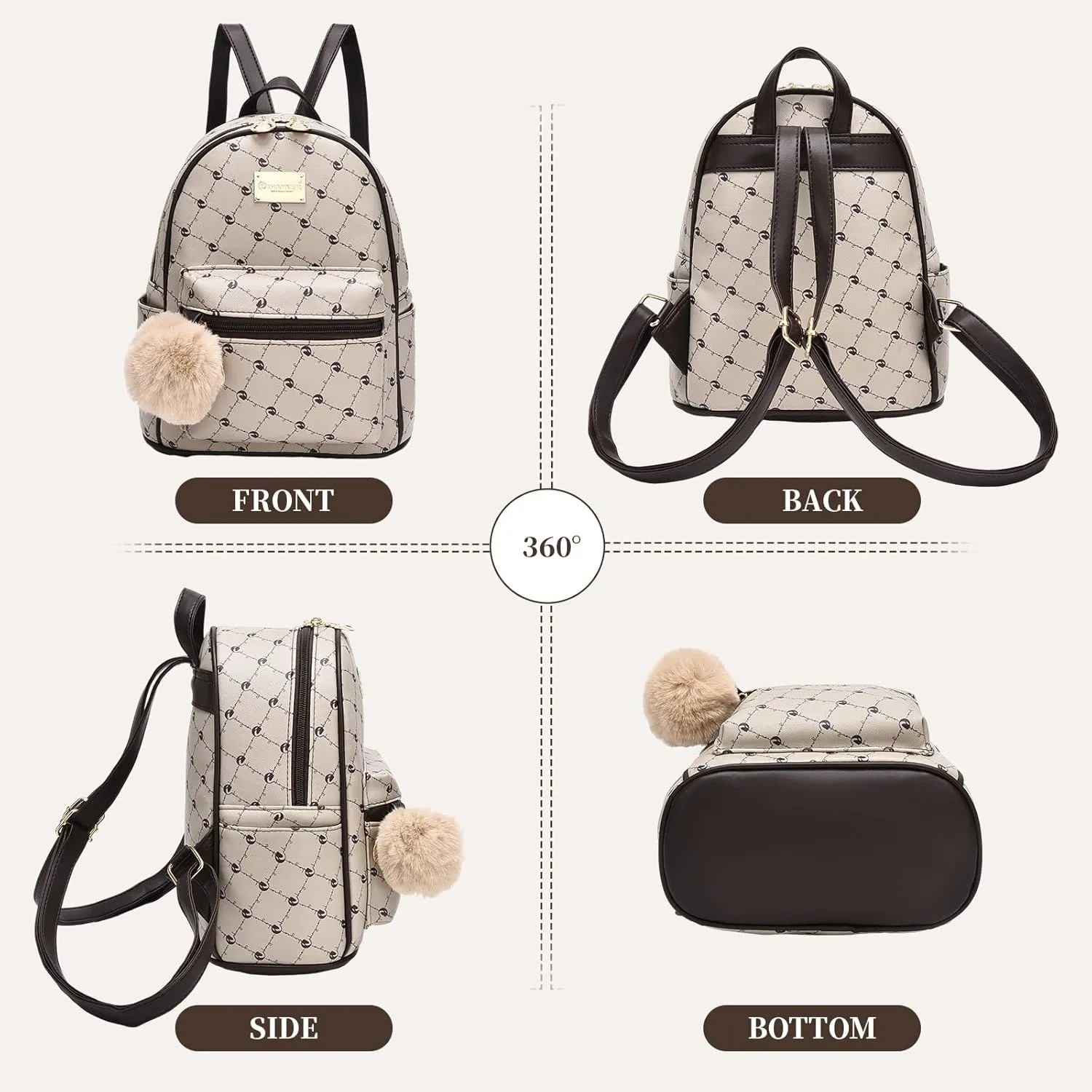 I IHAYNER Girls Fashion Backpack Purse Leather Mini Backpack Purse for Women Satchel School Bags with Pompom Travel Daypacks