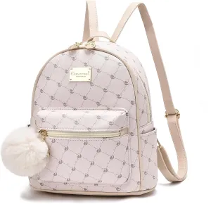 I IHAYNER Girls Fashion Backpack Purse Leather Mini Backpack Purse for Women Satchel School Bags with Pompom Travel Daypacks