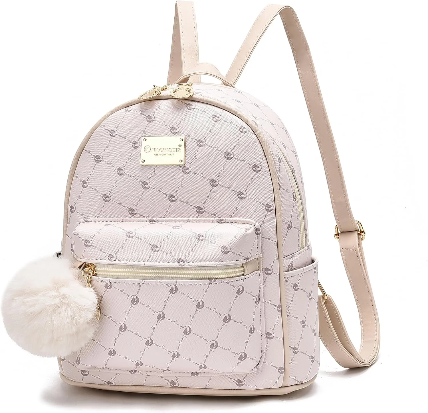 I IHAYNER Girls Fashion Backpack Purse Leather Mini Backpack Purse for Women Satchel School Bags with Pompom Travel Daypacks