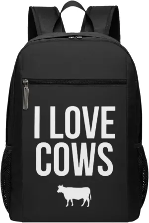 I Love Cows Travel Laptop Backpack, Business Anti Theft Slim Sturdy Laptops Backpacks, College Computer Bag Gift for Men & Women Fits 17 Inch Notebook,Black