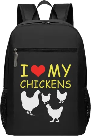 I Love My Chickens Travel Laptop Backpack, Business Anti Theft Slim Sturdy Laptops Backpacks, College Computer Bag Gift for Men & Women Fits 17 Inch Notebook,Black
