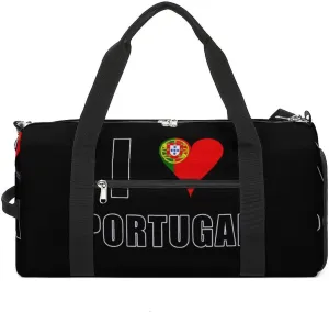 I Love Portugal Flag Unisex Gym Bag Waterproof Sports Duffels Travel Gear With Laundry Shoe Compartment