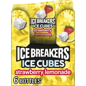 ICE BREAKERS Ice Cubes Strawberry Lemonade Sugar Free Chewing Gum Bottles, 3.24 oz (6 Count, 40 Pieces)