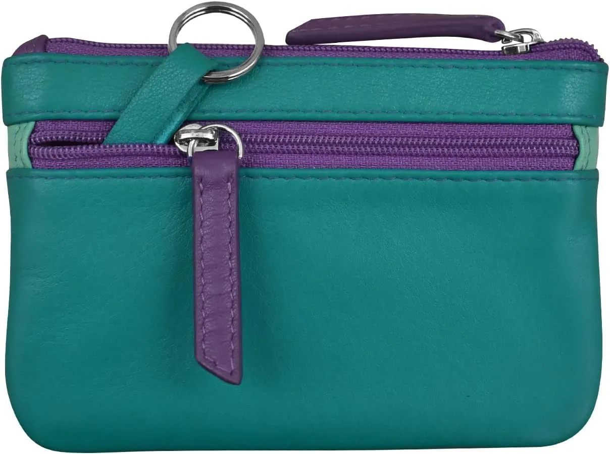ili New York Mini Leather Coin Purse, Compact Design with Key Ring and RFID Protection for Women and Men in Vibrant Colors, Cool Tropics