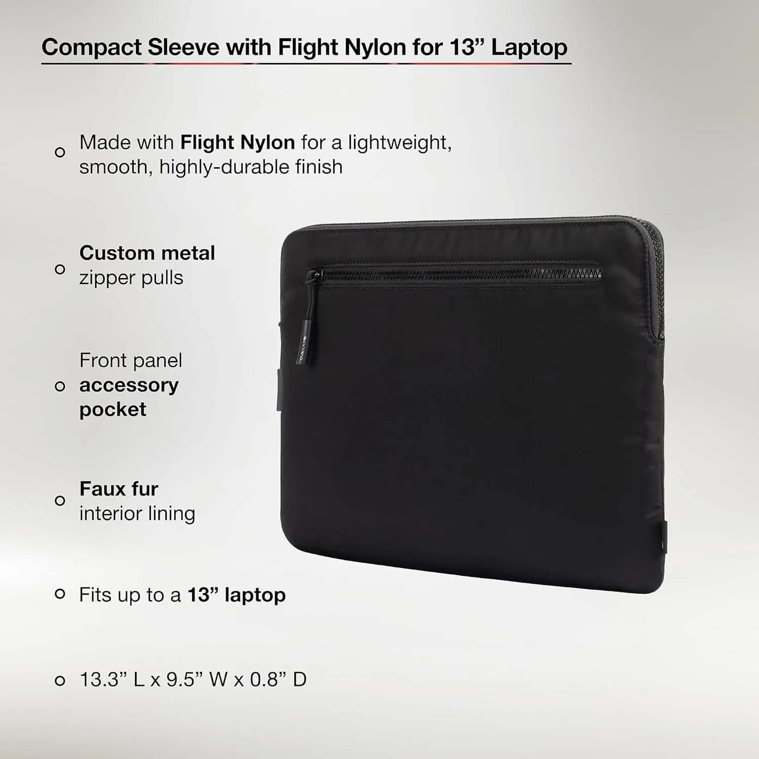 Incase Compact Laptop Sleeve with Flight Nylon - 13-inch MacBook/Laptop & iPad/Tablet Sleeve - Faux Fur Lining, Lightweight, Durable, Weather Resistant, Slip Pocket for Accessories - Flight Black