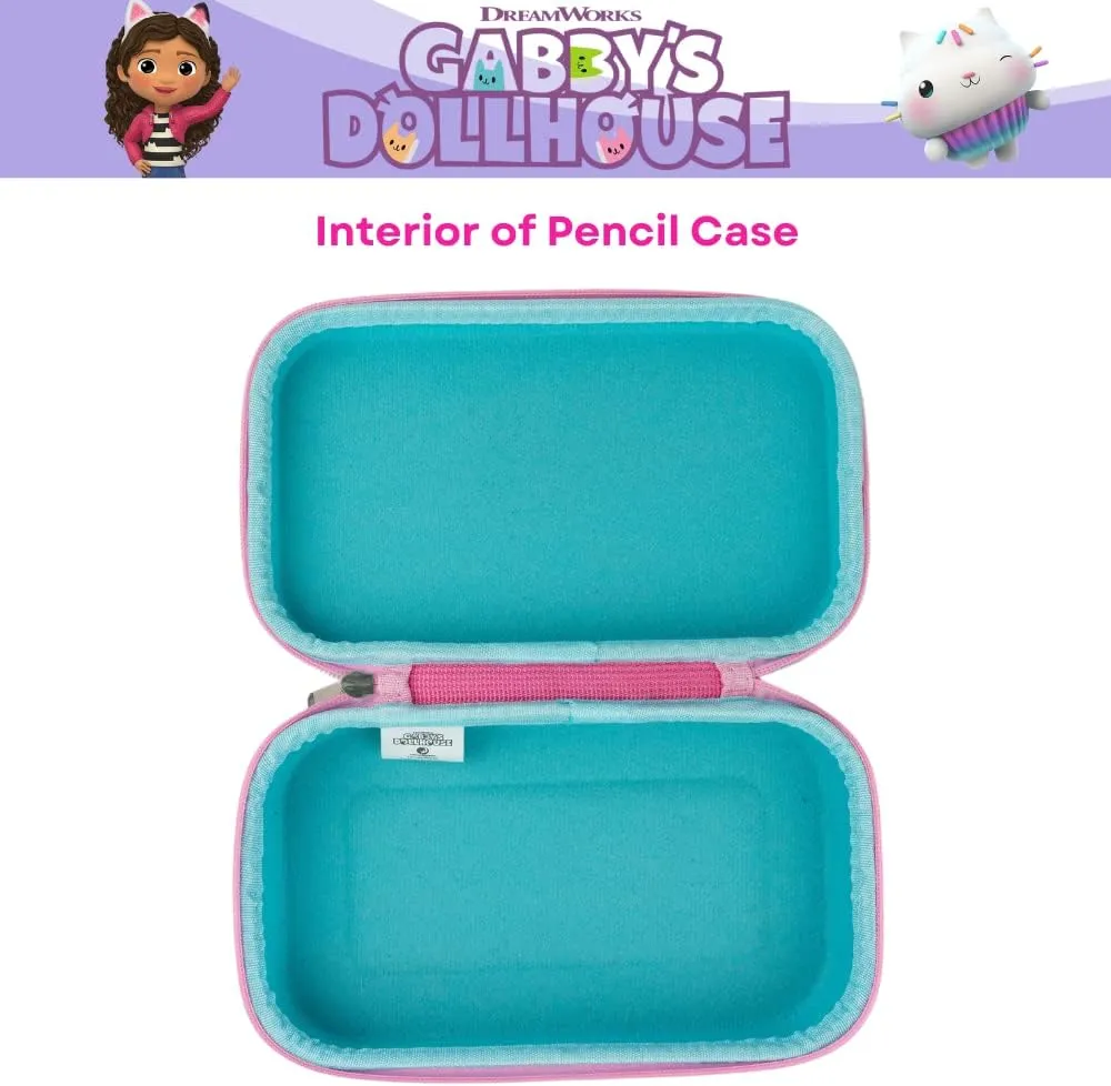 Innovative Designs Gabby’s Dollhouse Pencil Case Set with Stickers and Gel Pens for Kids, Molded with Zip Closure, Purple