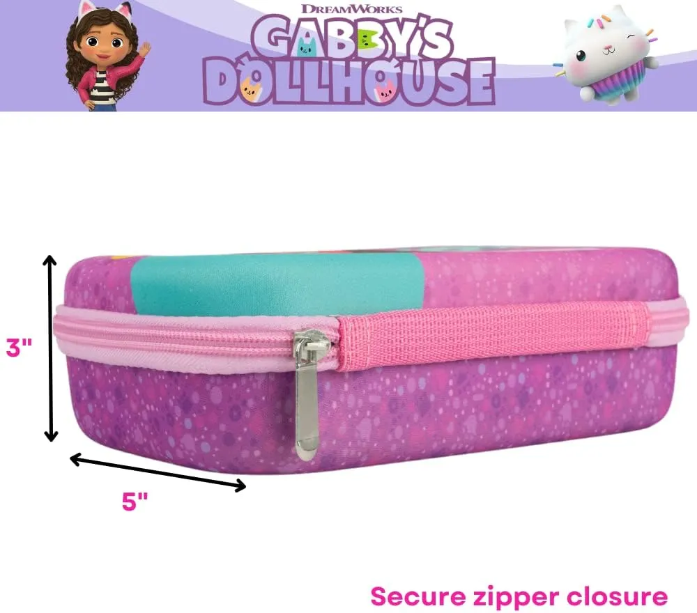 Innovative Designs Gabby’s Dollhouse Pencil Case Set with Stickers and Gel Pens for Kids, Molded with Zip Closure, Purple