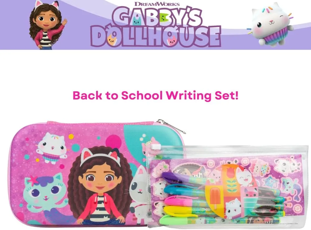 Innovative Designs Gabby’s Dollhouse Pencil Case Set with Stickers and Gel Pens for Kids, Molded with Zip Closure, Purple