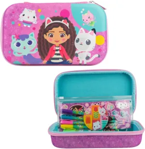 Innovative Designs Gabby’s Dollhouse Pencil Case Set with Stickers and Gel Pens for Kids, Molded with Zip Closure, Purple