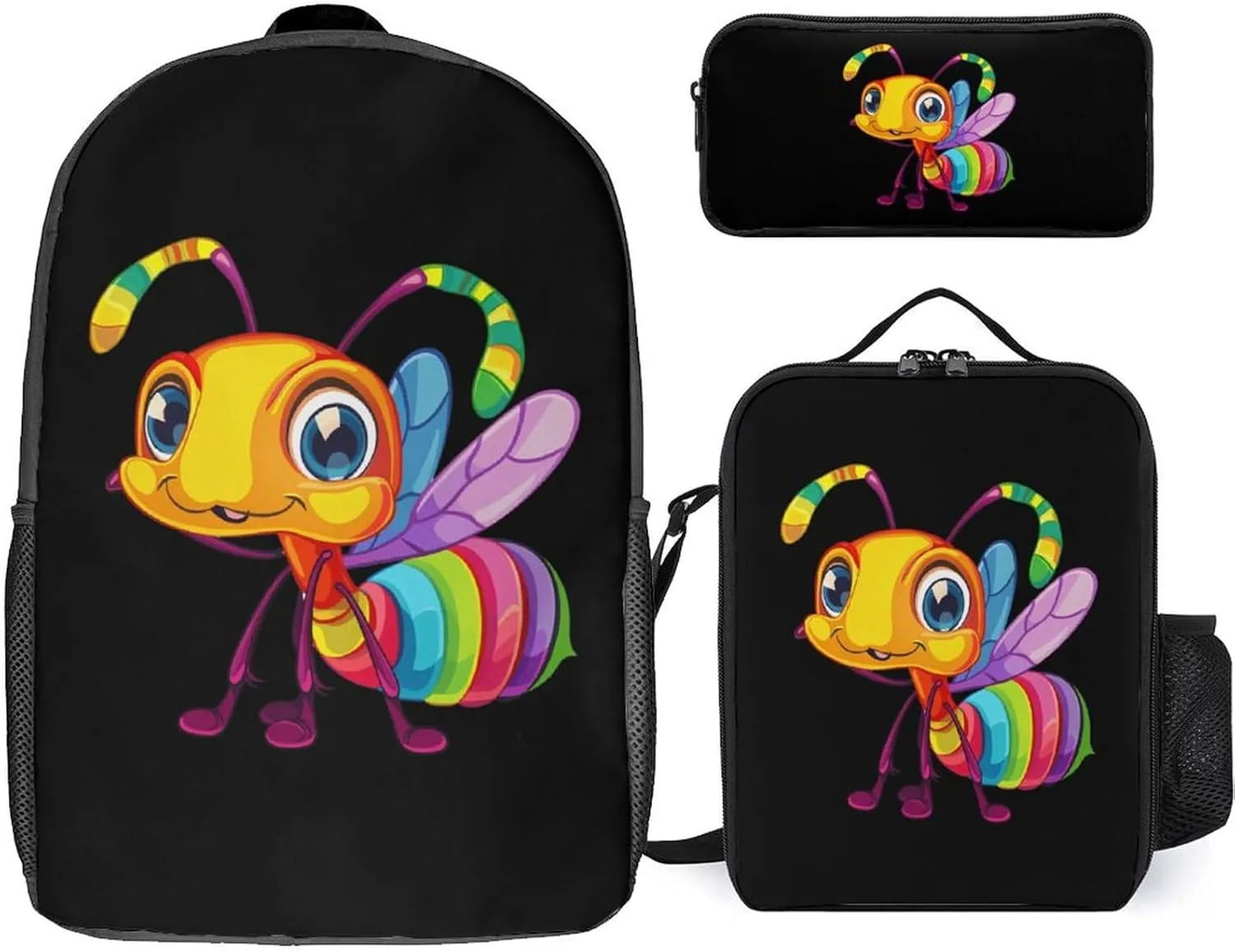 Insect Ant 3Pcs Backpack Set Cute Laptop Backpack Travel Daypack with Lunch Bag Pencil Case
