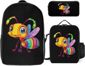 Insect Ant 3Pcs Backpack Set Cute Laptop Backpack Travel Daypack with Lunch Bag Pencil Case