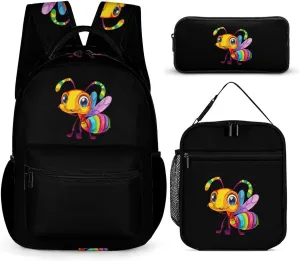 Insect Ant Printed Backpack Set Travel Laptop Backpack with Lunch Bag And Pencil Bag