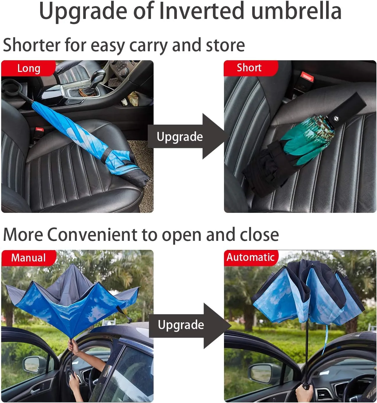 Inverted Umbrella Double Layer Automatic Folding Reserve Umbrella Windproof UV Protection for Rain Car Travel Outdoor Men Women