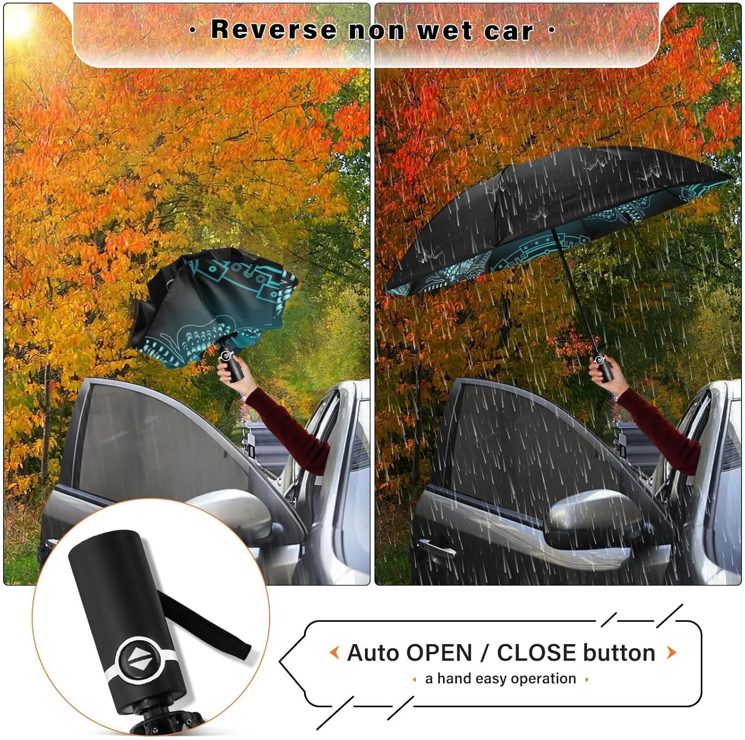 Inverted Umbrella, Windproof UV Protection Sun RainAutomatic Umbrella Compact Umbrella Reverse Umbrella for Women Men, Travel Folding Umbrella with Cover Bag