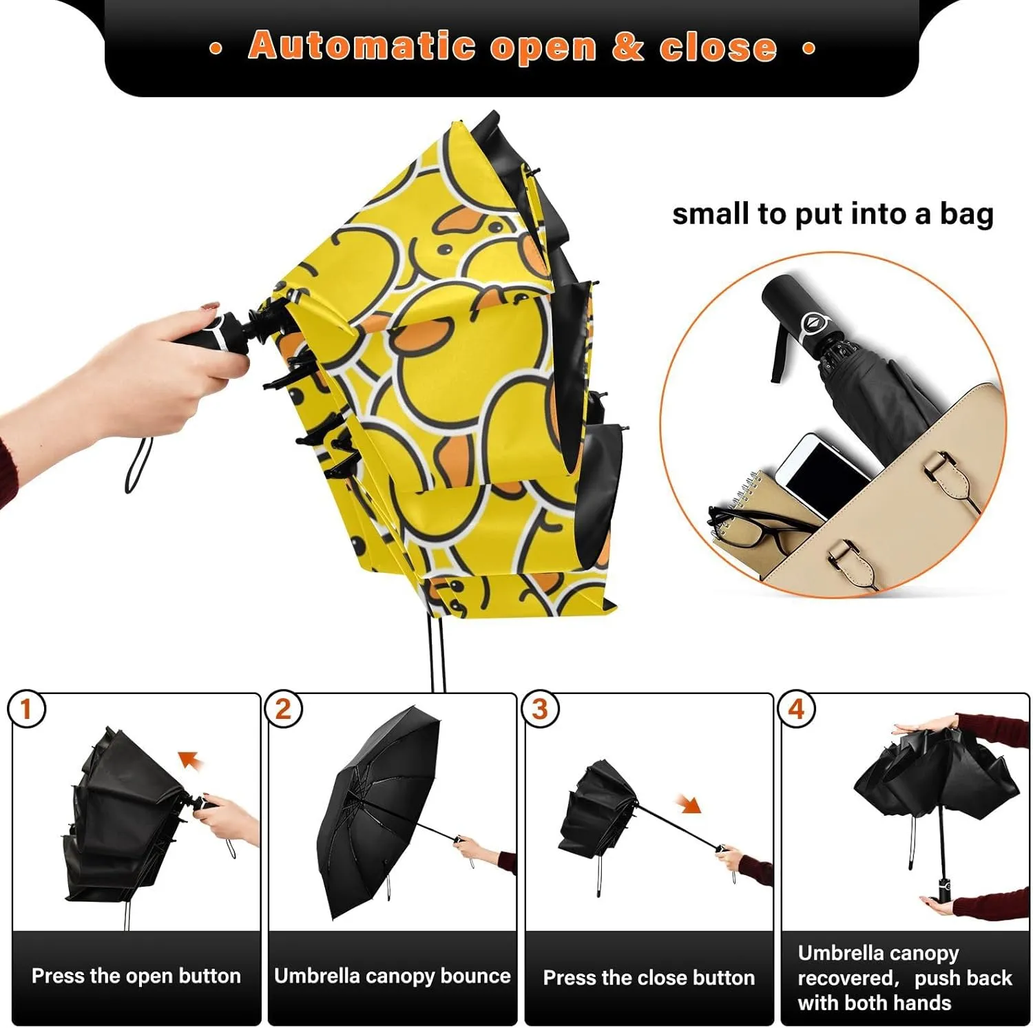 Inverted Umbrella, Windproof UV Protection Sun RainAutomatic Umbrella Compact Umbrella Reverse Umbrella for Women Men, Travel Folding Umbrella with Cover Bag