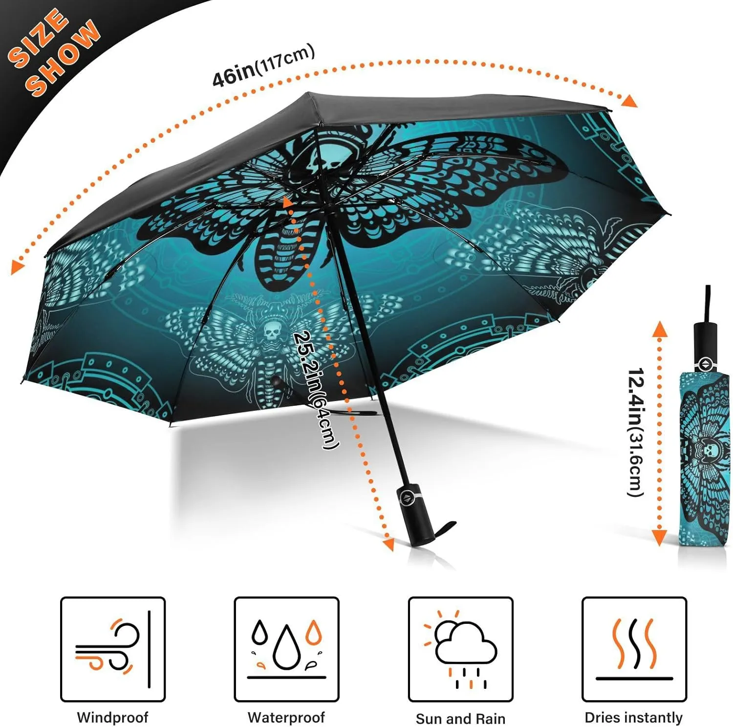 Inverted Umbrella, Windproof UV Protection Sun RainAutomatic Umbrella Compact Umbrella Reverse Umbrella for Women Men, Travel Folding Umbrella with Cover Bag