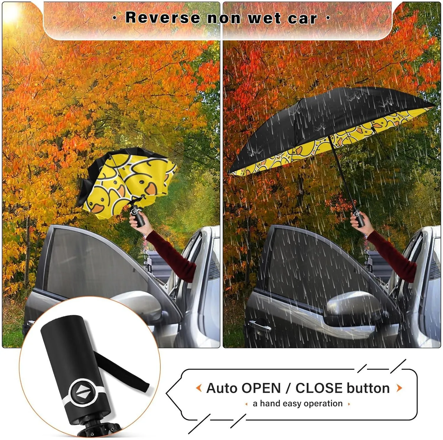 Inverted Umbrella, Windproof UV Protection Sun RainAutomatic Umbrella Compact Umbrella Reverse Umbrella for Women Men, Travel Folding Umbrella with Cover Bag
