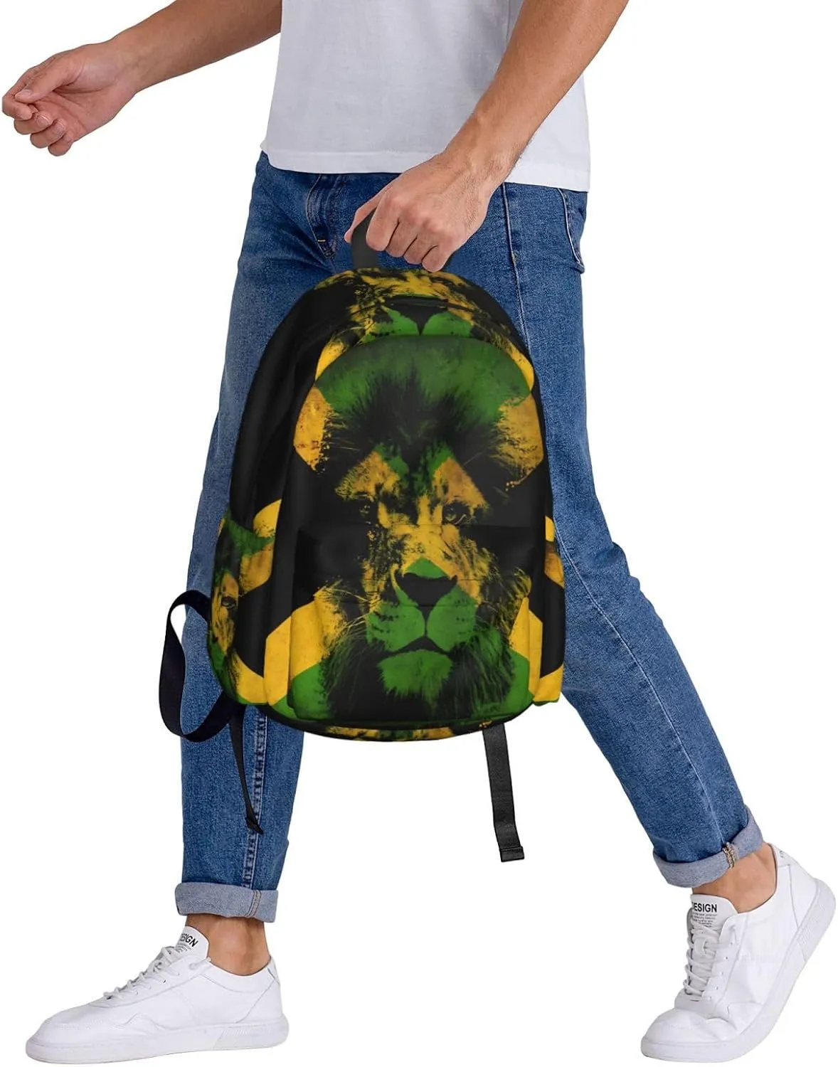 Jamaican Flag Lion Head Laptop Backpack Work Travel Backpacks Business Rucksack Casual Outdoor Daypack with Adjustable Strap Bags for Sports Office Gym Hiking