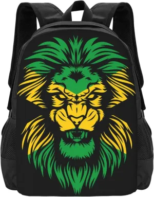 Jamaican Flag Rasta Lion Head Casual Backpacks Large Capacity Backpack Laptop Rucksack Sport Daypack Commuter Bags with Adjustable Strap for Traveling Camping
