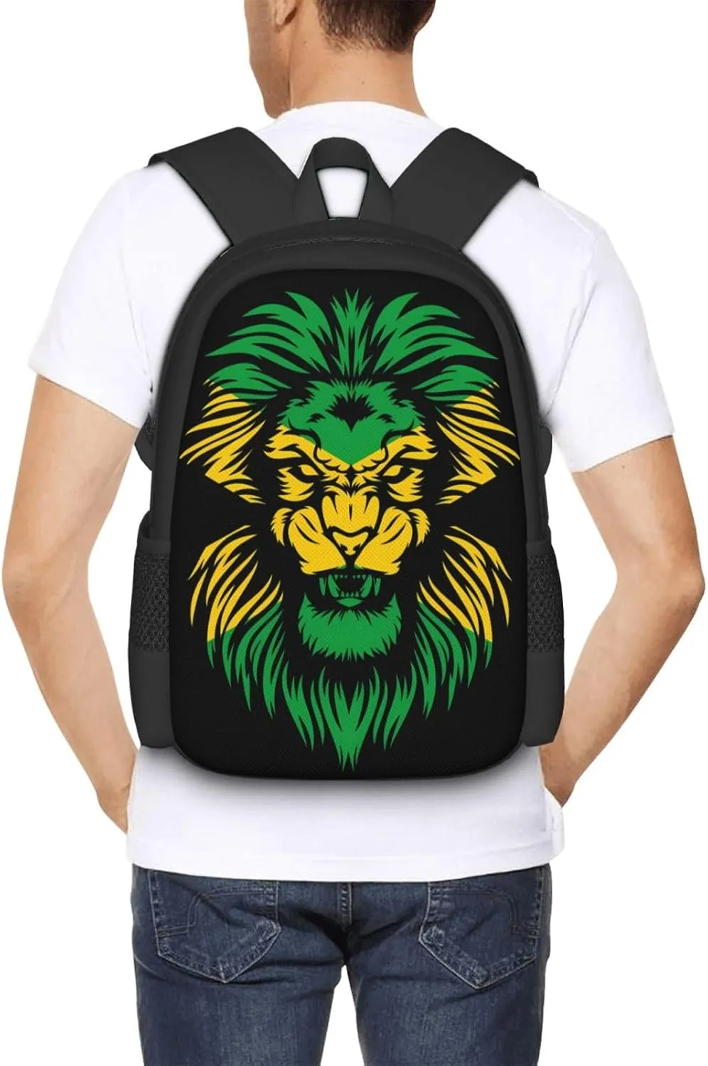 Jamaican Flag Rasta Lion Head Casual Backpacks Large Capacity Backpack Laptop Rucksack Sport Daypack Commuter Bags with Adjustable Strap for Traveling Camping