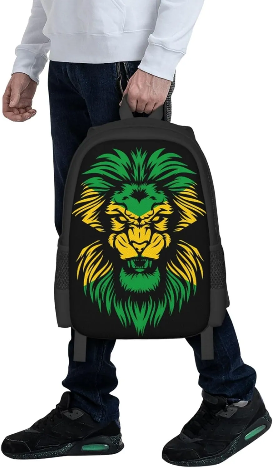 Jamaican Flag Rasta Lion Head Casual Backpacks Large Capacity Backpack Laptop Rucksack Sport Daypack Commuter Bags with Adjustable Strap for Traveling Camping