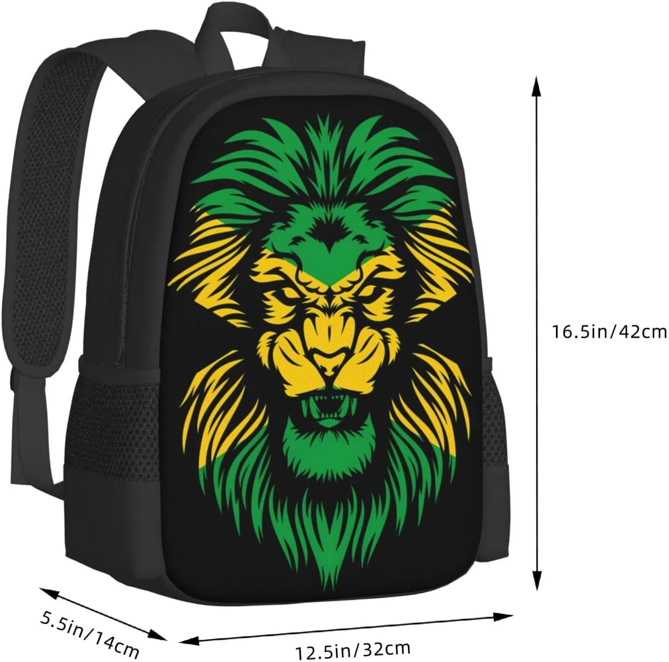 Jamaican Flag Rasta Lion Head Casual Backpacks Large Capacity Backpack Laptop Rucksack Sport Daypack Commuter Bags with Adjustable Strap for Traveling Camping