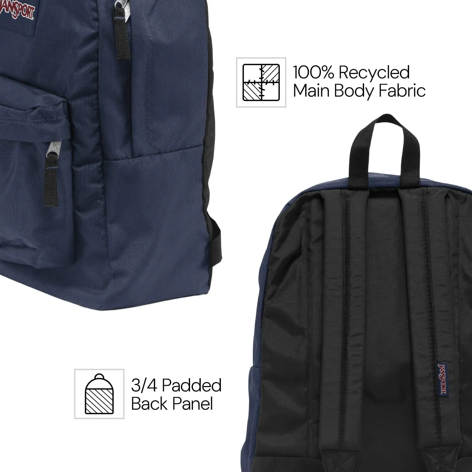 JanSport SuperBreak One Backpack Navy - Durable, Lightweight Bag with 1 Main Compartment, Front Utility Pocket with Built-in Organizer - Premium Backpack