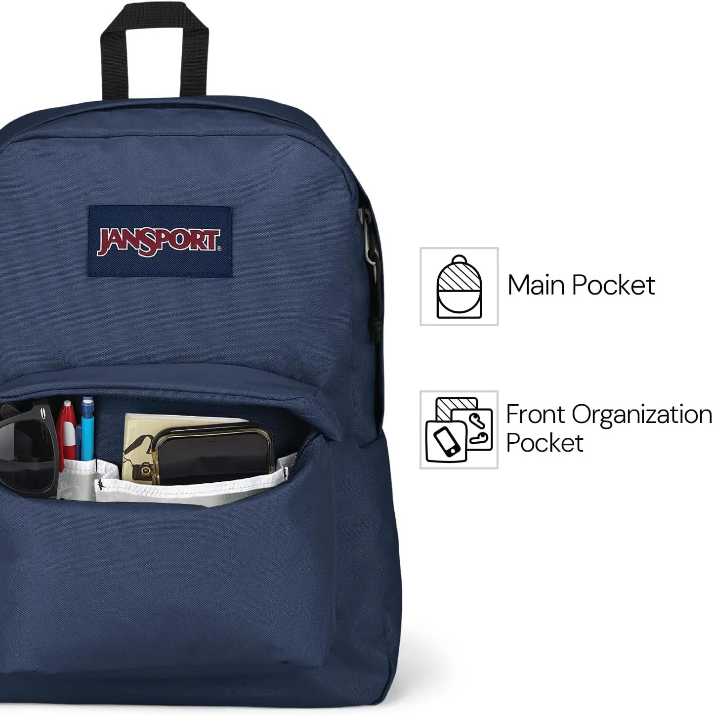 JanSport SuperBreak One Backpack Navy - Durable, Lightweight Bag with 1 Main Compartment, Front Utility Pocket with Built-in Organizer - Premium Backpack