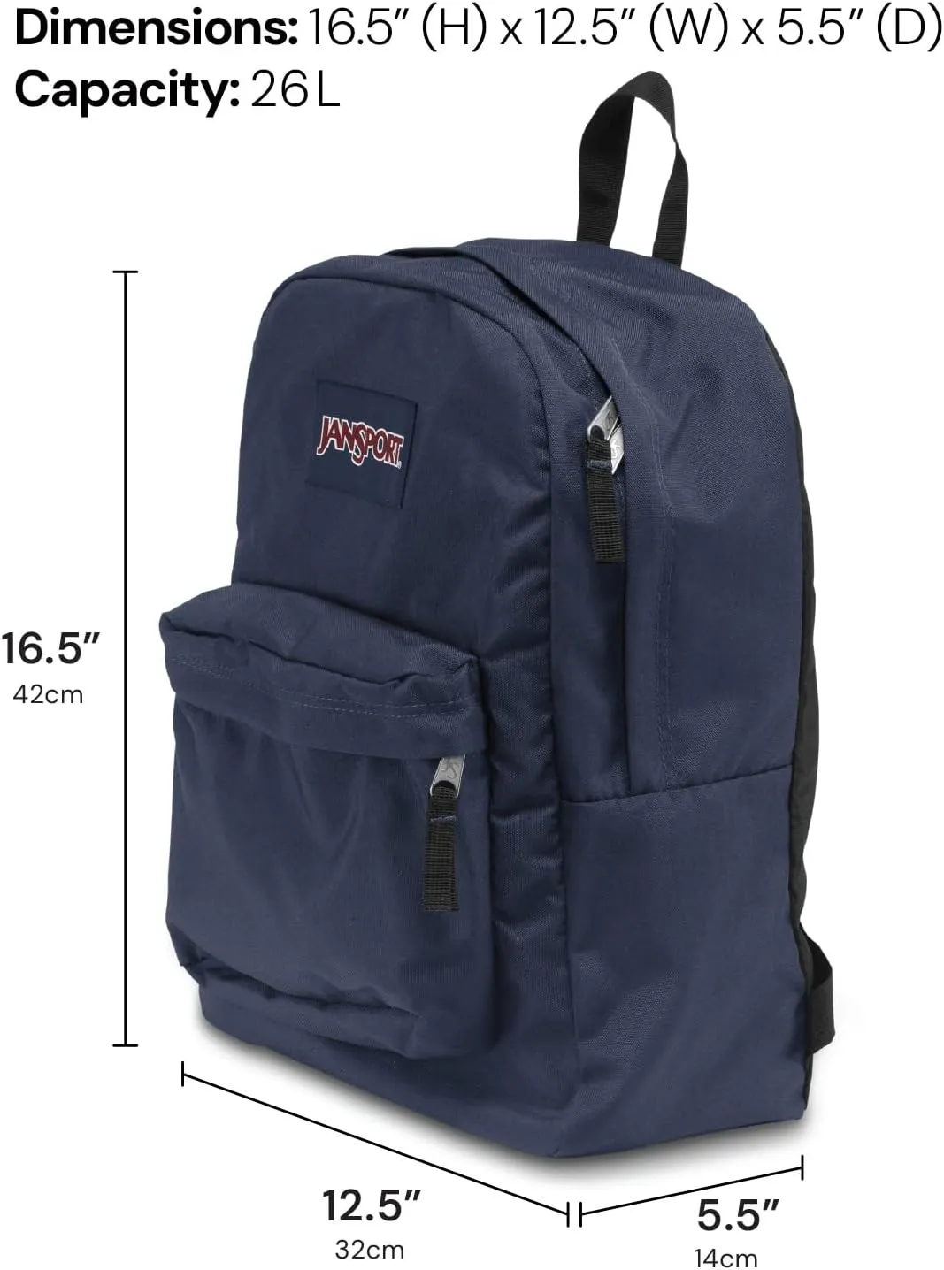 JanSport SuperBreak One Backpack Navy - Durable, Lightweight Bag with 1 Main Compartment, Front Utility Pocket with Built-in Organizer - Premium Backpack