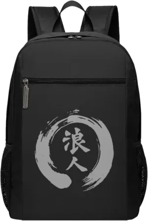 Japanese Kanji Character Ronin Travel Laptop Backpack, Business Anti Theft Slim Sturdy Laptops Backpacks, College Computer Bag Gift for Men & Women Fits 17 Inch Notebook,Black