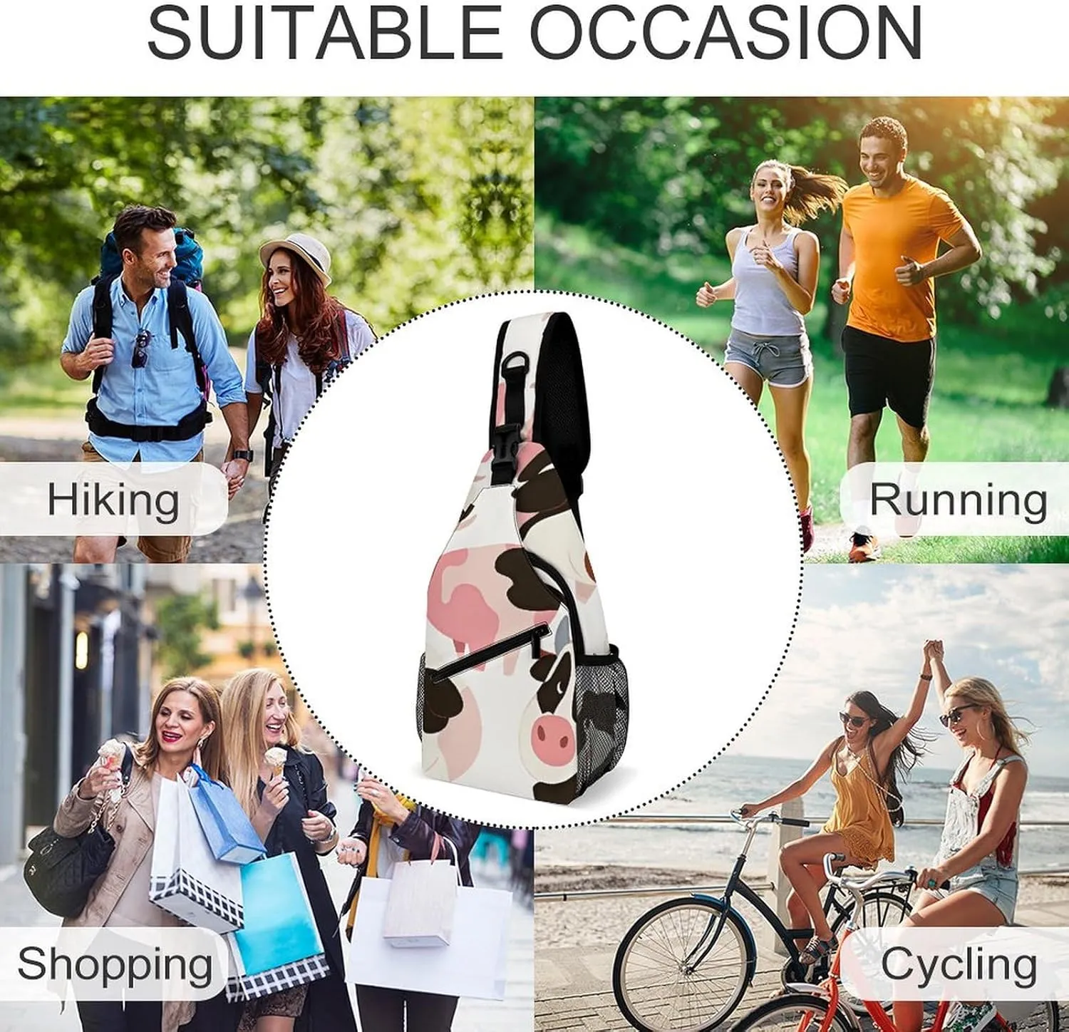 Japanese Sushi Shrimp Sling Bag Lightweight Crossbody Chest Pack Travel Shoulder Bag with Adjustable Strap