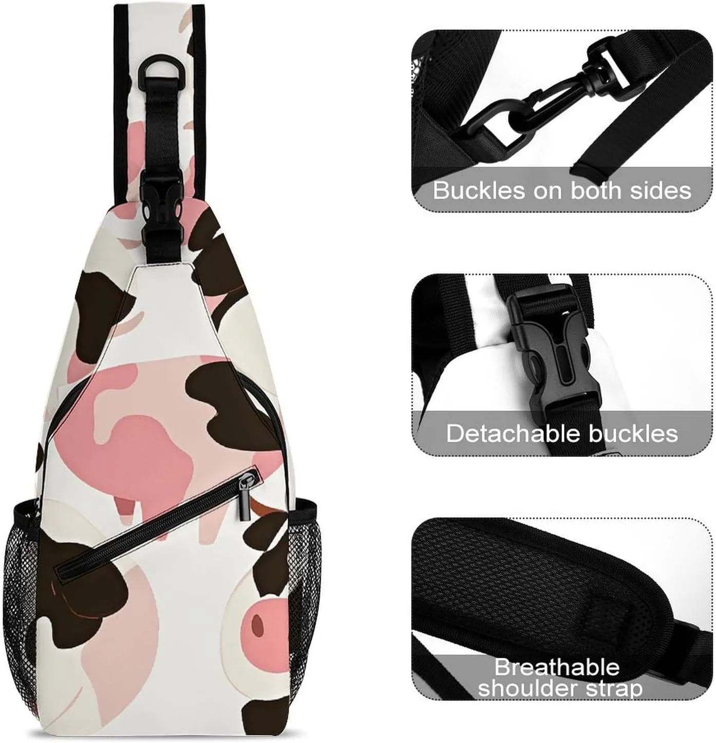 Japanese Sushi Shrimp Sling Bag Lightweight Crossbody Chest Pack Travel Shoulder Bag with Adjustable Strap