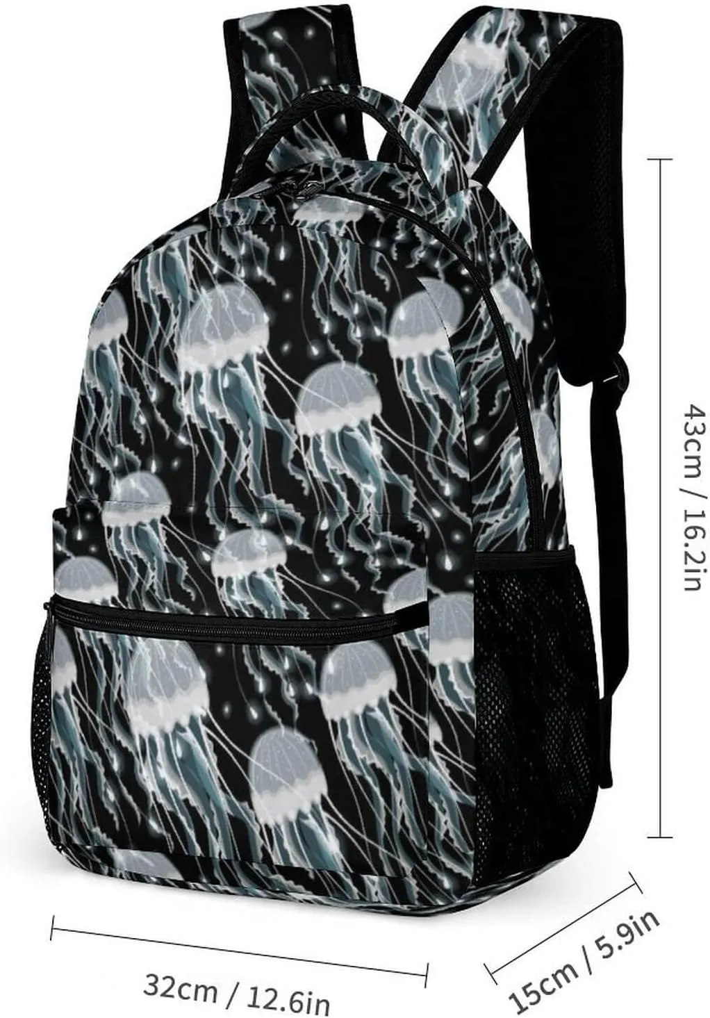 Jellyfish Backpack with Lunch Box & Pencil Case, 16 Inch Cute Jellyfishes Themed Bookbag, Adjustable Lightweight Large Capacity, Daily Casual Backpacks Set for Kids Girls Boys School