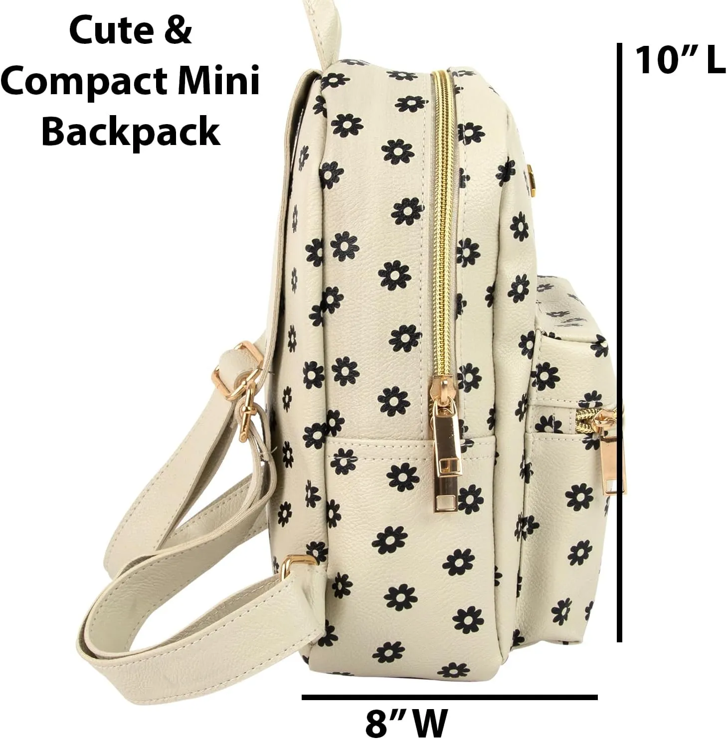 Jessica Simpson Waterproof Mini Vegan Leather Backpack Purse for Women, Travel, Work (Dainty Flowers)