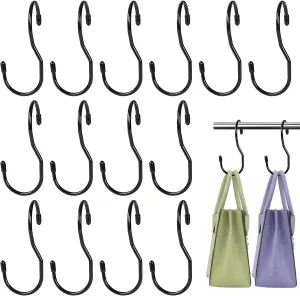 JOHOUSE 14PCS Purse Hanger for Closet, Large Size Closet Rod Hooks Black Vinyl Coated Bag Hanger Organizer Hooks Unique Twist Design for Bags Purses Handbags Hats