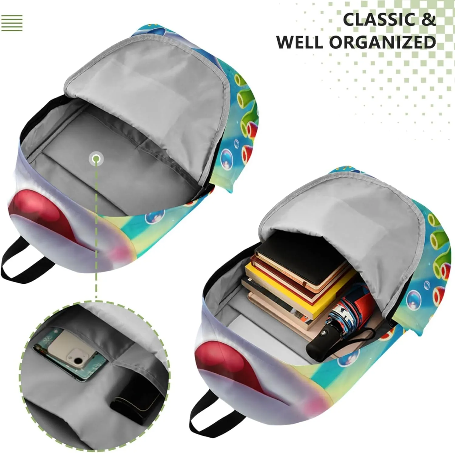 Joisal Cartoon Dolphin Rainbow Cute Cute Backpacks for Women Casual Cute Cool Bookbag for Teen Girls