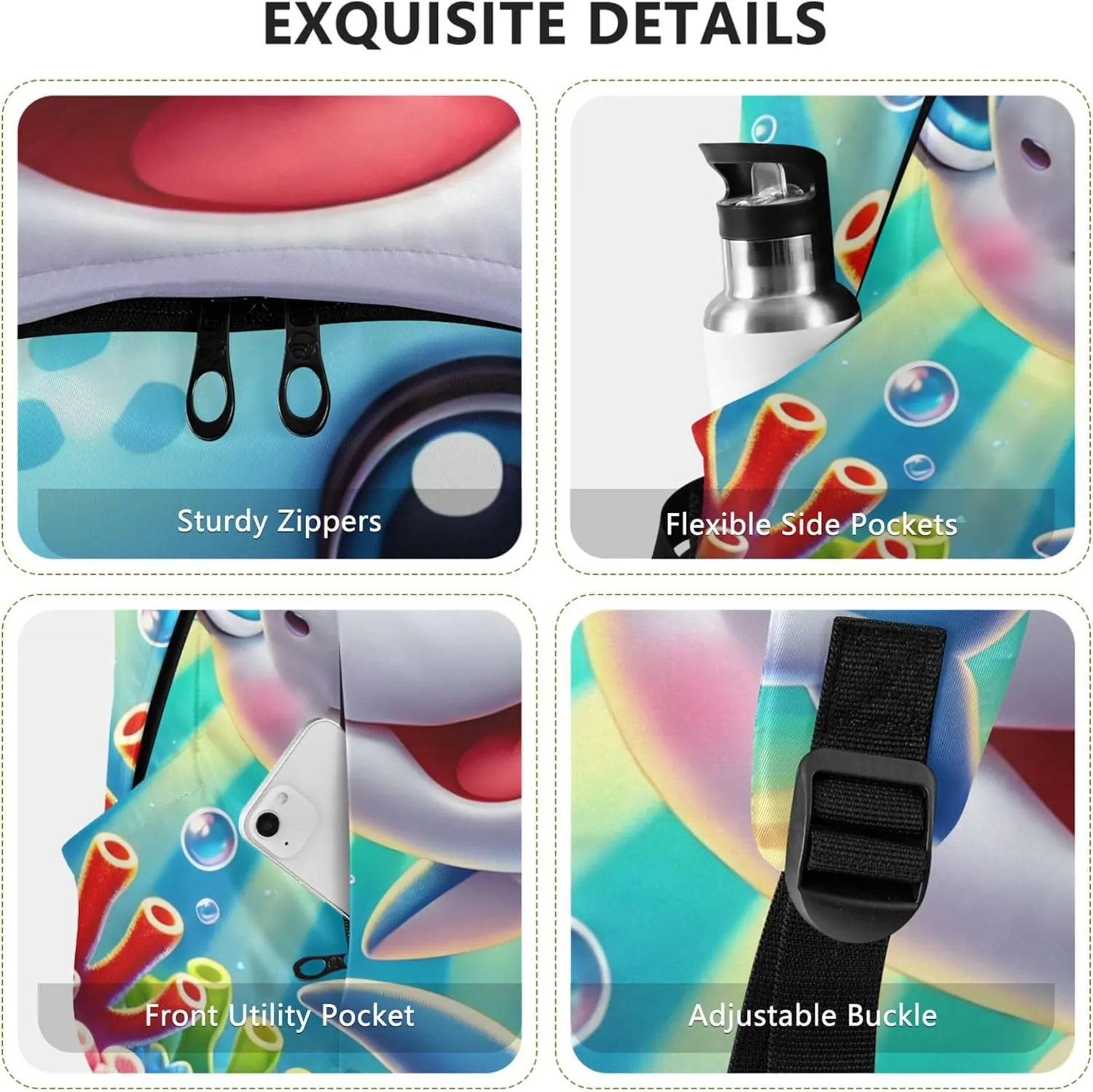 Joisal Cartoon Dolphin Rainbow Cute Cute Backpacks for Women Casual Cute Cool Bookbag for Teen Girls