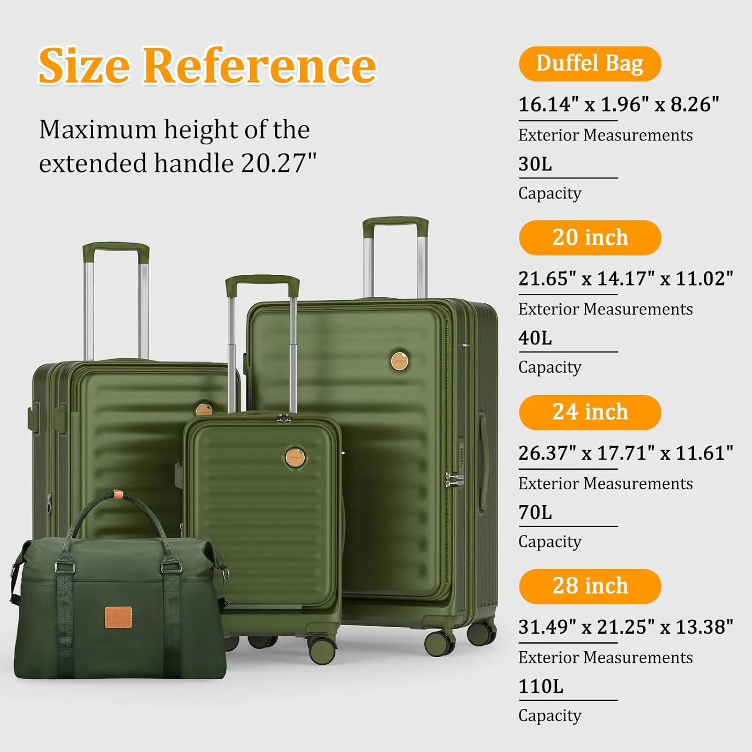 Joyway Luggage Set 2 Piece, PC Hardside Carry on Suitcase 20 Inch with Front Pocket and Expandable Large 29 Inch with Front Opening, Dark Green