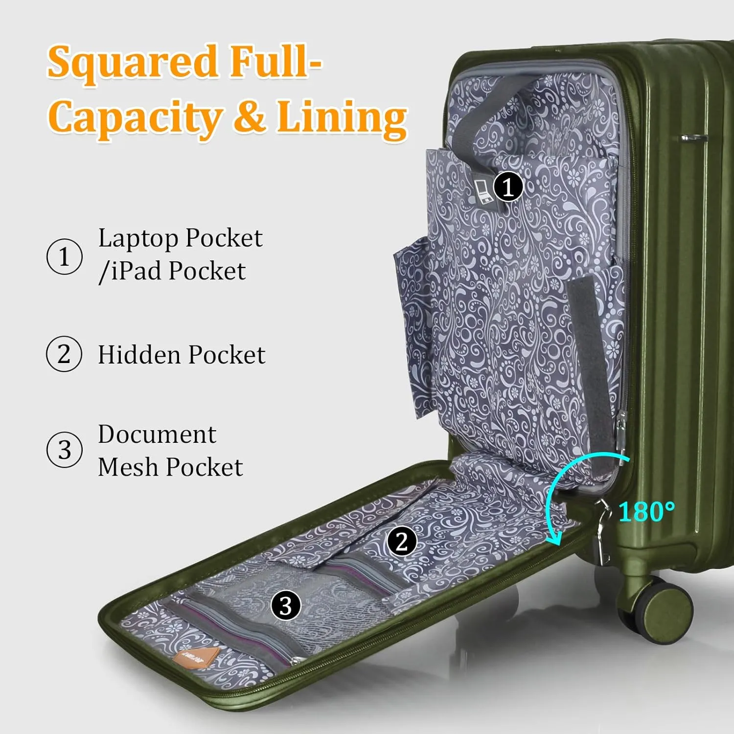 Joyway Luggage Set 2 Piece, PC Hardside Carry on Suitcase 20 Inch with Front Pocket and Expandable Large 29 Inch with Front Opening, Dark Green