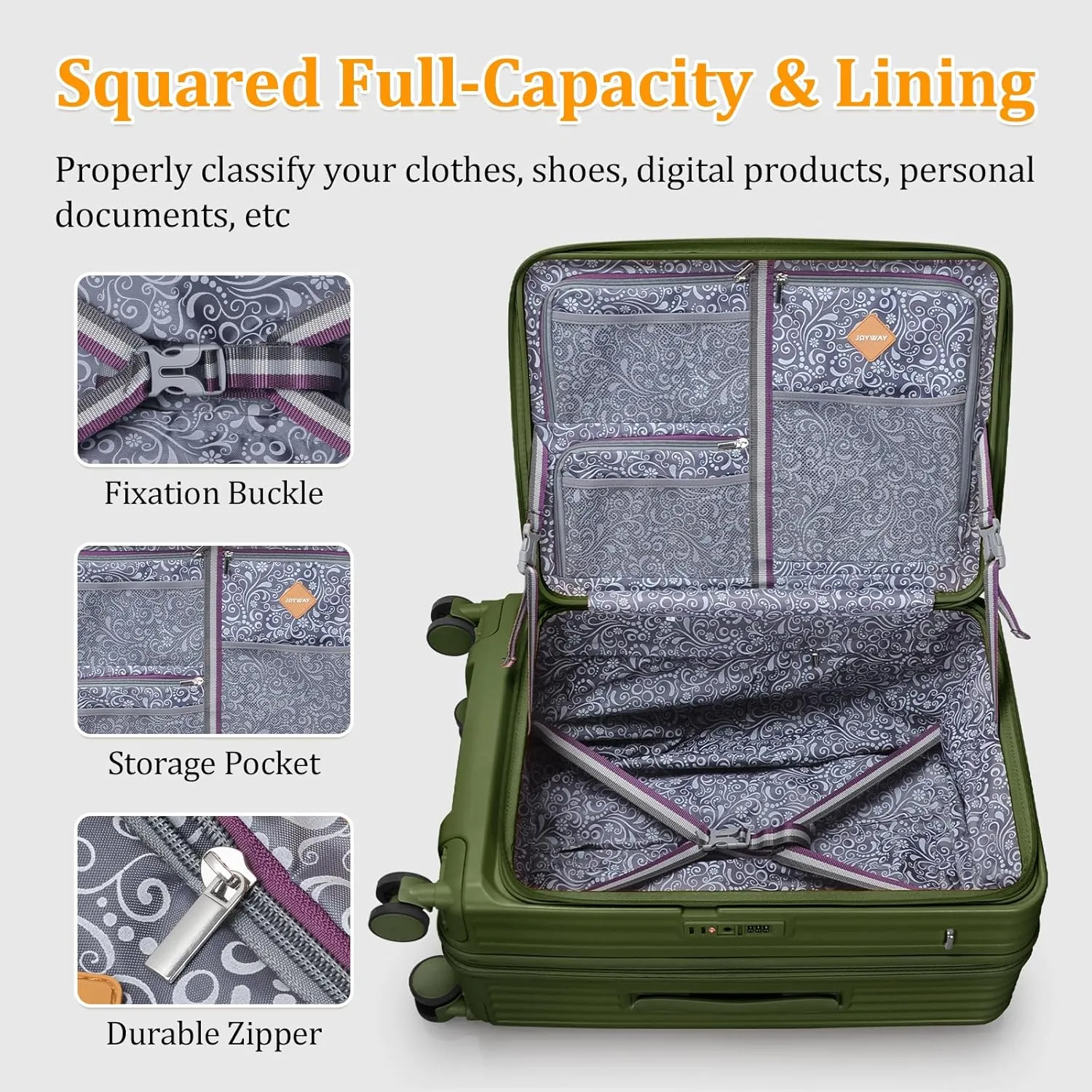 Joyway Luggage Set 2 Piece, PC Hardside Carry on Suitcase 20 Inch with Front Pocket and Expandable Large 29 Inch with Front Opening, Dark Green