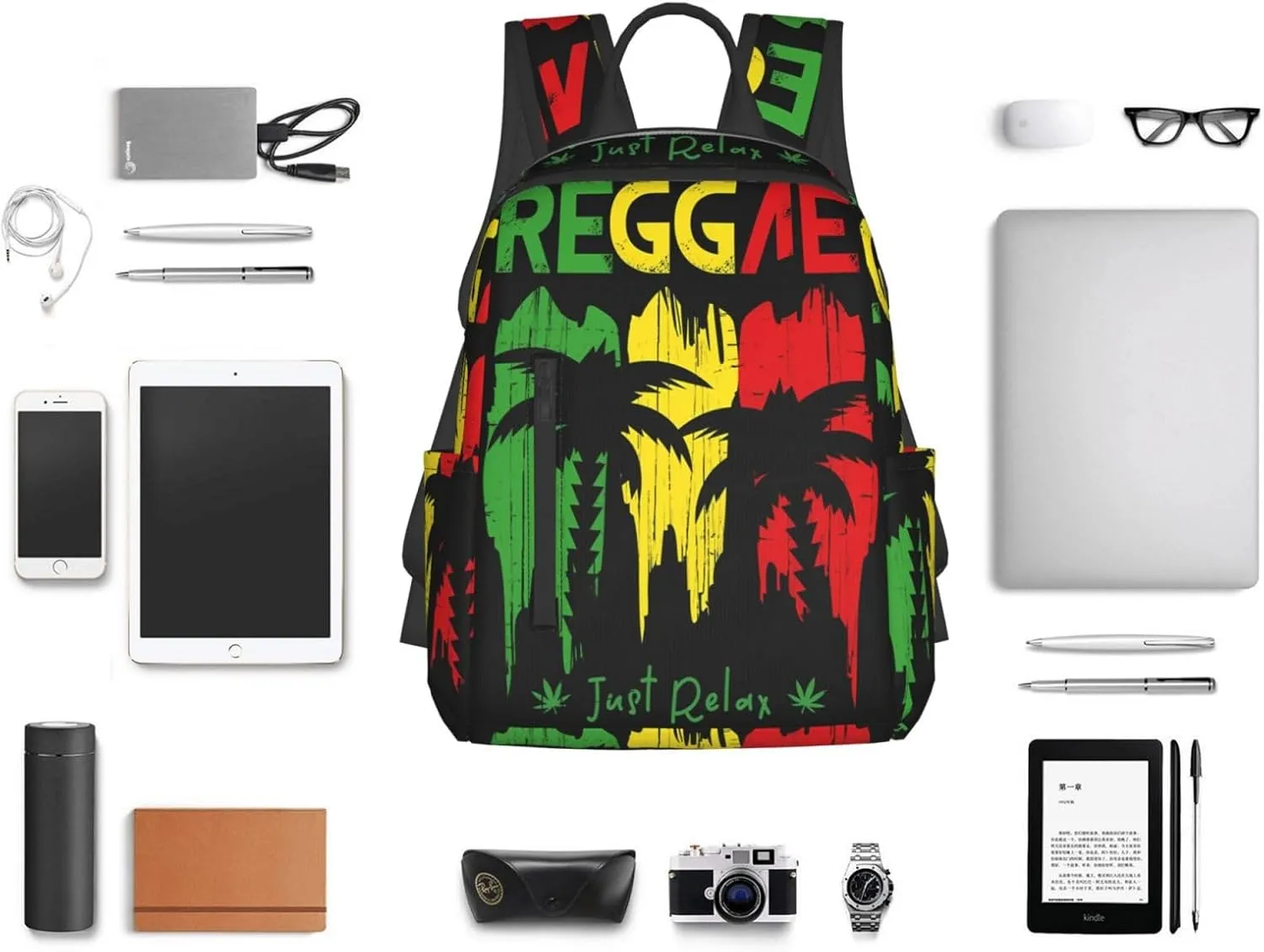 Just Relax Reggae Music Casual Backpacks Laptop Backpack Outdoor Travel Rucksack Sport Carry-On Daypack Lightweight Bag with Multi-Pockets