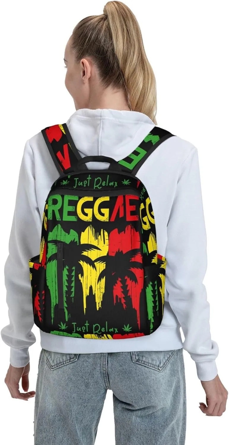 Just Relax Reggae Music Casual Backpacks Laptop Backpack Outdoor Travel Rucksack Sport Carry-On Daypack Lightweight Bag with Multi-Pockets