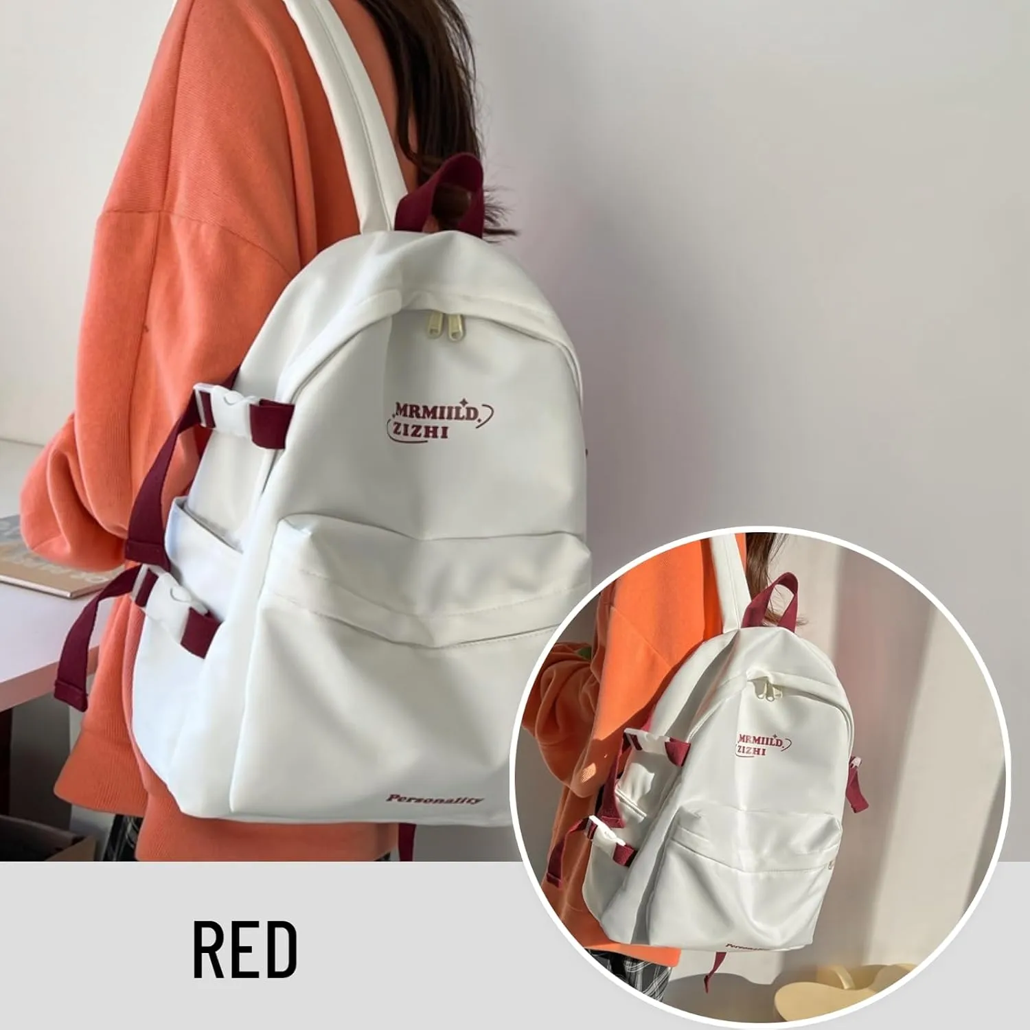 Kawaii Backpack with Cute Accessories Travel Backpacks Lightweight Bags Casual Daypack Waterproof Women, Red, One Size