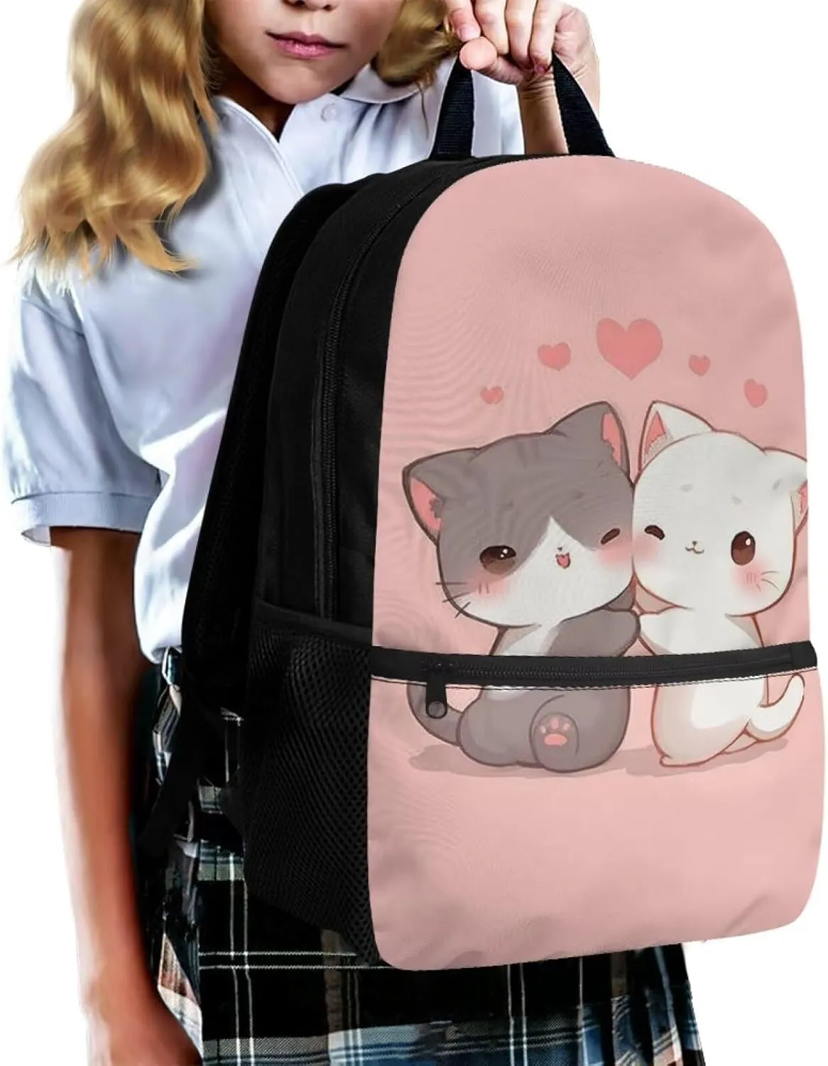 Kawaii Cat Backpack for Teen Girls 14-16 Bookbags 17inch Cute Bookbags Aesthetic for 6Th Grader School Backpack for Women Large School Backpack for Men College