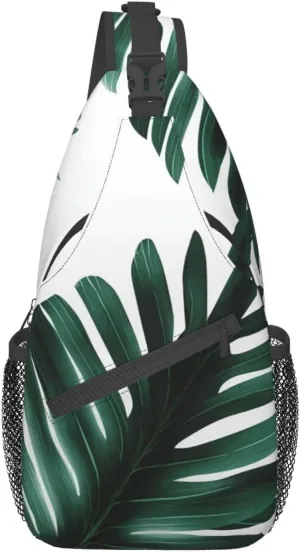 KHiry Sling Backpack crossbody for Man Woman Cute green palm leaves cross body Adjustable Chest Bag