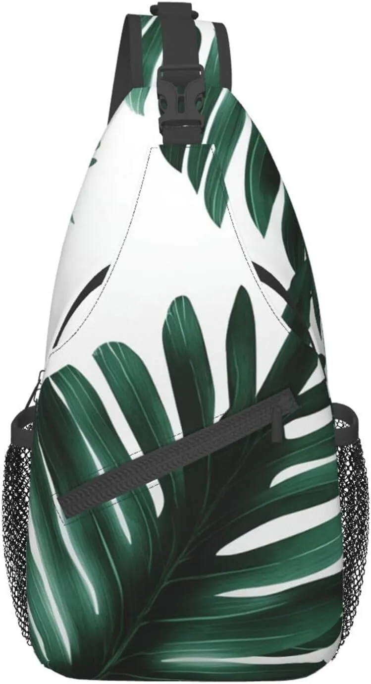 KHiry Sling Backpack crossbody for Man Woman Cute green palm leaves cross body Adjustable Chest Bag
