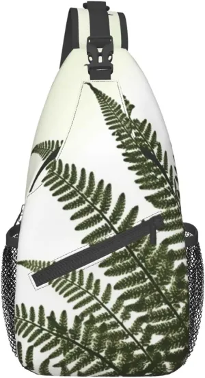 KHiry Sling Backpack crossbody for Man Woman plant fern leaf cross body Adjustable Chest Bag, Black