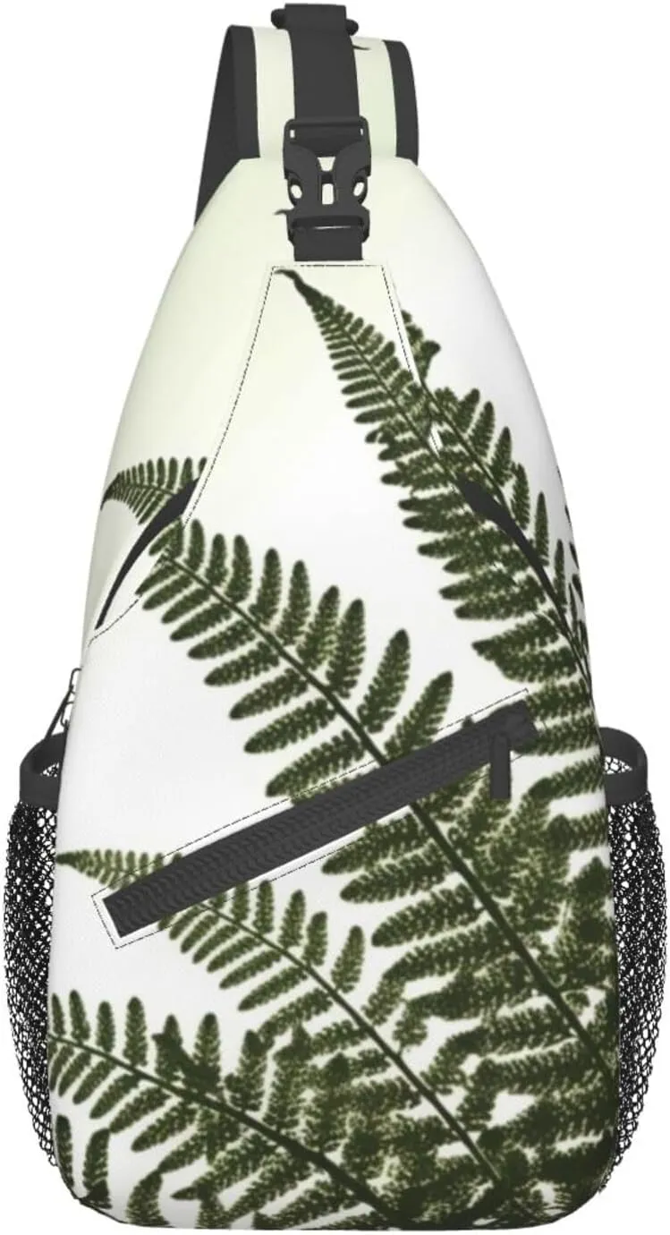 KHiry Sling Backpack crossbody for Man Woman plant fern leaf cross body Adjustable Chest Bag, Black